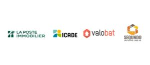 Logo des partenaires La Poste Immobilier, Icade, Valobat et Sequndo.